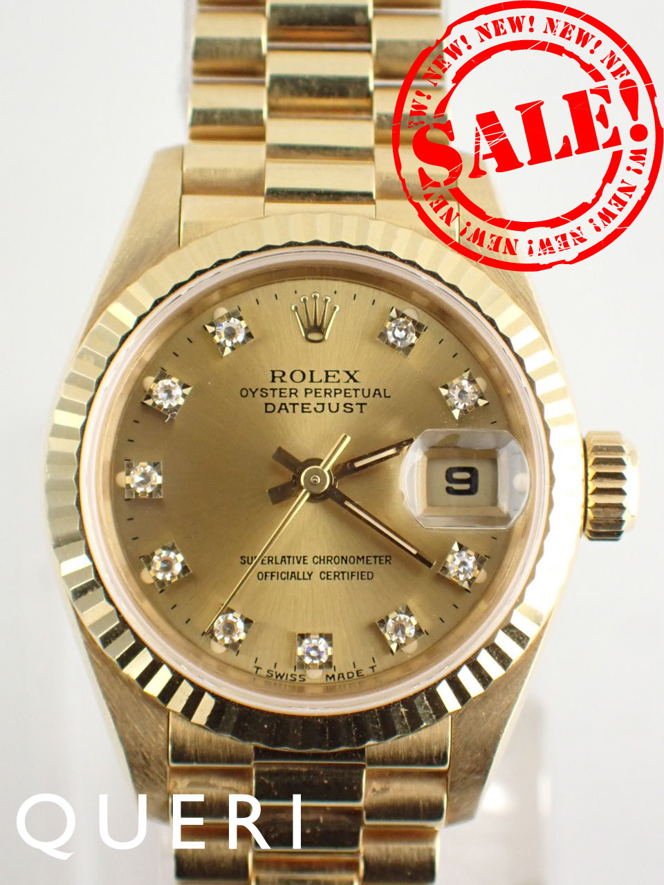 ロレックス デイトジャスト レディ 金無垢 18KYG ダイヤ 69178G 中古美品