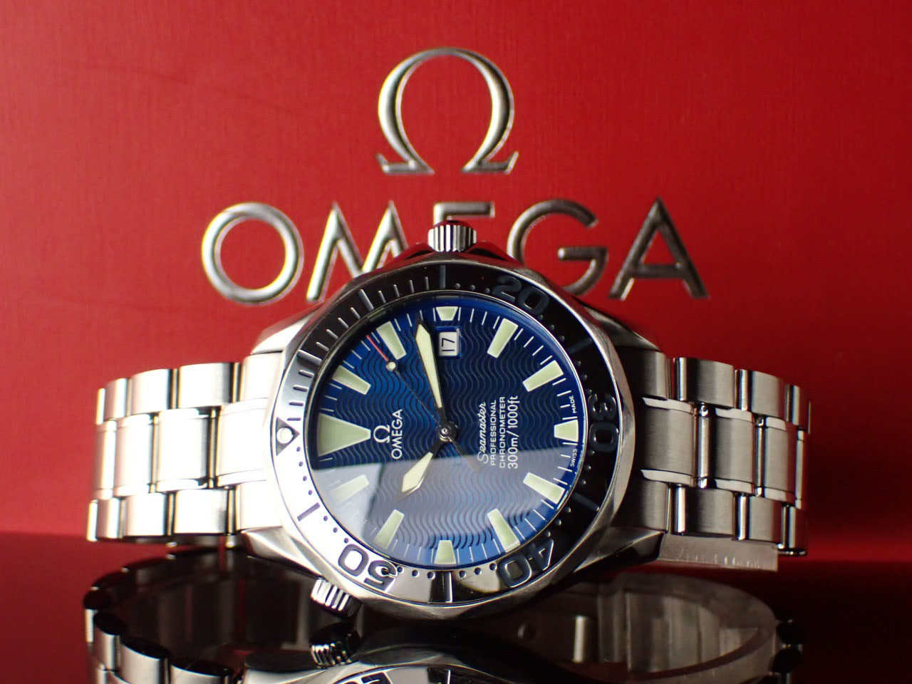 オメガ OMEGA シーマスター 2255.80 時計 メンズ ブランド 300m プロフェッショナル クロノメーター デイト 自動巻き AT ステンレス SS シルバー ブルー OH・磨き済み