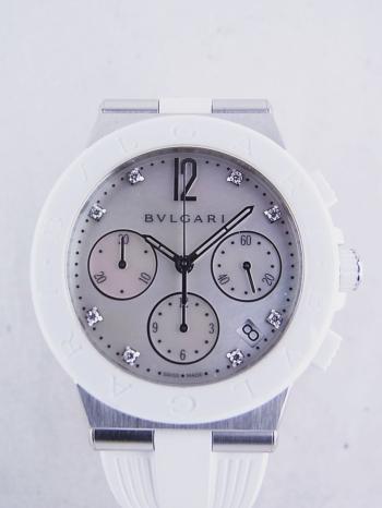 ブルガリ ディアゴノ セラミック クロノグラフ シェル文字盤 ホワイトDG37WSCVDCH/8中古美品