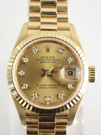 ロレックス デイトジャスト レディ 金無垢 18KYG ダイヤ 69178G 中古美品