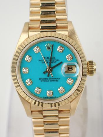 ロレックス 希少 デイトジャスト S番 18K ターコイズ 69178G 中古美品