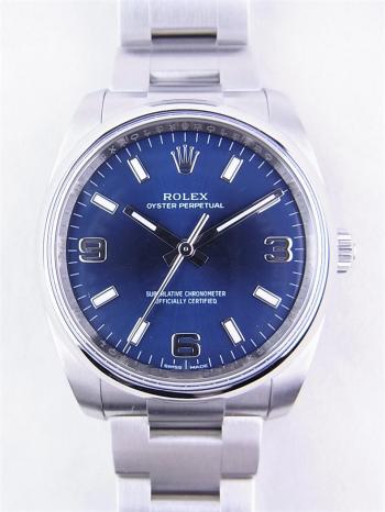 ロレックス 114200 オイスターパーペチュアル ブルー ランダム 2016年12月日本正規ギャラ 中古
