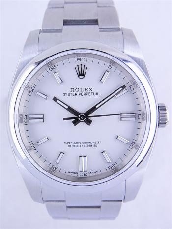 ロレックスオイスターパーペチュアル白文字盤バーインデックス116000中古ほぼ未使用